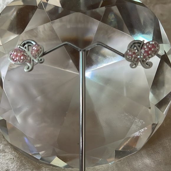 Sterling Silver Butterfly Crystal Pearl Earrings - Picture 3 of 7